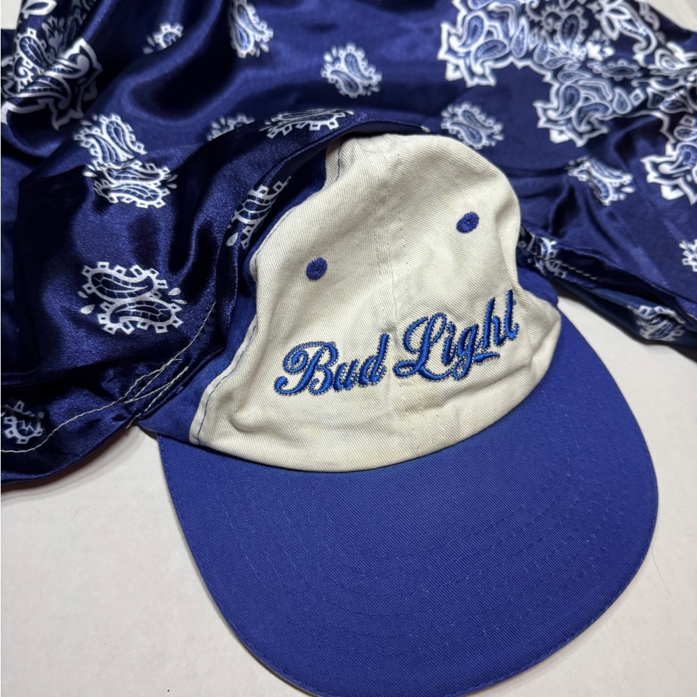 Vintage Bud Light Blue and White Cap with scarf